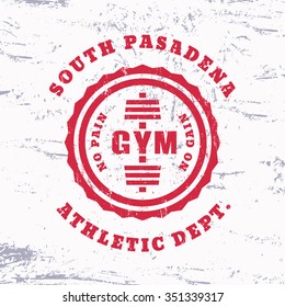 Round vintage gym logo, emblem design, t-shirt print, vector illustration