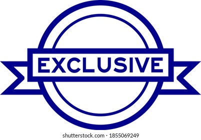 Round vintage label banner in blue color with word exclusive on white background