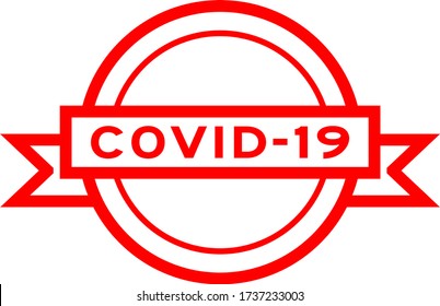 Round vintage label banner in red color with word COVID-19 (Code for Coronavirus) on white background