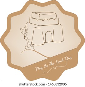 Round vintage label for the holiday Play In The Sand Day