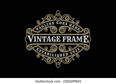 Round Vintage Retro Ornament Blank Border Frame Royal Badge Emblem Stamp Label Logo Design Vector