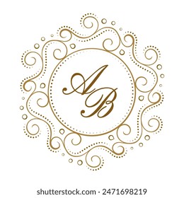 Monograma redondo de estilo vintage con dos iniciales. Boda o Plantilla de elemento de identidad corporativa.