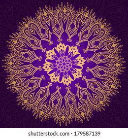 Round vintage violet and gold pattern