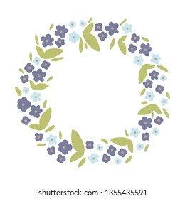 Round violet, green and blue spring floral borders vector wreath