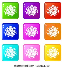 Round viral bacteria icons of 9 color set isolated vector illustration