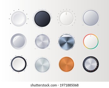 Round volume controllers. Radial amplifier indicators digital sound music tuner items garish vector collections