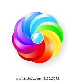 Round volumetric element for design. Color circle, rainbow, palette, flower, concept. Multicolored abstract vector illustration. EPS10.