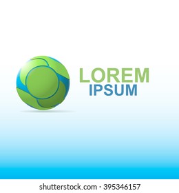 Round voluminous blue logo with green relief-like planet