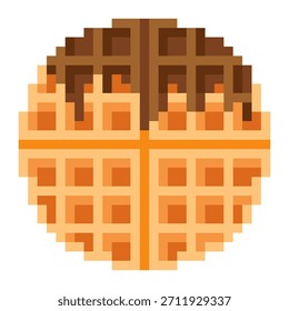 Runde Waffel mit Schokoladenglasur in Pixelart auf weißem Hintergrund
