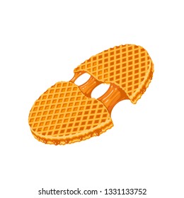 Round waffle filling with caramel. Vector illustration cartoon flat icon isolated on white.