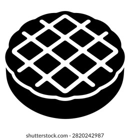 Round waffle with a grid pattern, black silhouette icon isolated on a white background.