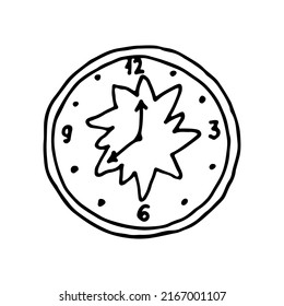 Runde Wanduhr mit Pfeilen. Doodle. Handgezeichnete Vektorgrafik. Umriss.