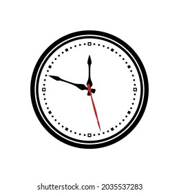 Reloj de pared redonda en blanco y negro sobre fondo blanco. Una imagen vectorial.