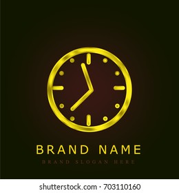 Round wall clock golden metallic logo