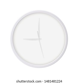Round wall clock isolated on white background. Blank mockup for your design or branding. Vector illustration