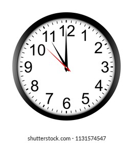 Round wall clock mock up - front view. Eleven o'clock. Vector illustration