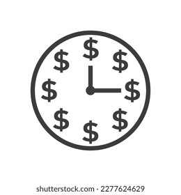 Reloj de pared redonda con símbolo de dinero.
