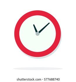 Round wall clock with red piping vector flat material design isolated on white