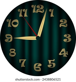 esfera de reloj redonda sobre fondo ondulado esmeralda