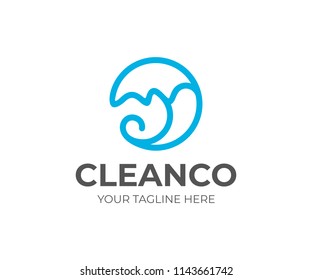 Round water wave logo design. Blue water splash vector design. Waves of sea or ocean logotype