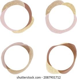 Marcos acuáticos redondos con salpicaduras de brillo marrón, rosa y dorado