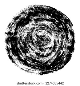 Round watercolor stain with a grunge texture. Black abstract circular shape isolated on white background. This design graphic element is saved as a vector illustration.