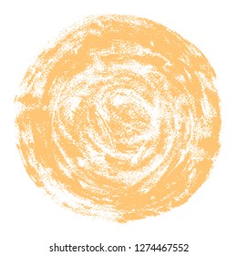 Round watercolor stain with a grunge texture. Yellow abstract circular shape isolated on white background. This design graphic element is saved as a vector illustration.