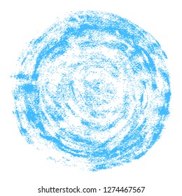Round watercolor stain with a grunge texture. Blue abstract circular shape isolated on white background. This design graphic element is saved as a vector illustration.