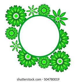 Round watercolor template with green flowers and circular place for text. Vector illustration. EPS 10. Floral banner green.