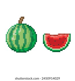 Round watermelon, pixel art fruit