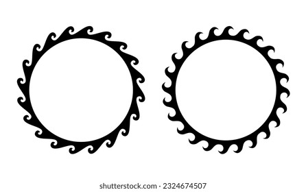 Round wave border frame set maori design black and white