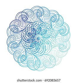 Round waves ornamental design element isolated on white background. Color outline vector illustration for invitation, greeting cards, print and other items.