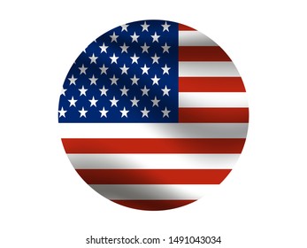 Round and waving with shadow Beautiful national flag of United States of America, original colors and proportion. Great freedom country, beautifol nation. Simply vector illustration eps10, from countr