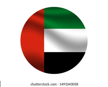 Round and waving with shadow Beautiful national flag of United Arab Emirates, original colors and proportion. Simply vector illustration eps10, from countries flag set.