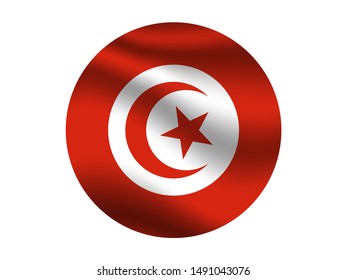 Round and waving with shadow Beautiful national flag of Republic of Tunisia , original colors and proportion. Simply vector illustration eps10, from countries flag set.