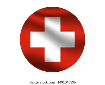 Round and waving with shadow Beautiful national flag of Swiss Confederation, know as Switzerland. original colors and proportion. Simply vector illustration eps10, from countries flag set.