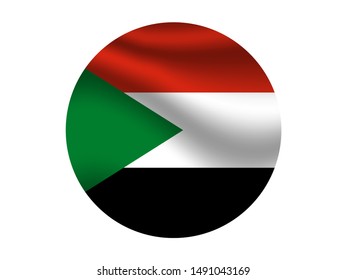 Round and waving with shadow Beautiful national flag of Republic of the Sudan. original colors and proportion. Simply vector illustration eps10, from countries flag set.
