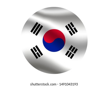 Round and waving with shadow Beautiful national flag of Republic of South Korea. original colors and proportion. Simply vector illustration eps10, from countries flag set.