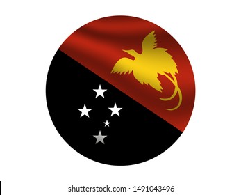 Round and waving with shadow Beautiful national flag of Independent State of Papua New Guinea. original colors and proportion. Simply vector illustration eps10, from countries flag set.