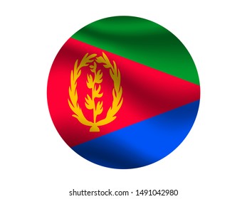 Round and waving with shadow National flag of State of Eritrea. original colors and proportion. Simply vector illustration eps10, from countries flag set.