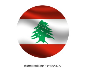 Round and waving with shadow National flag of Lebanese Republic. original colors and proportion. Simply vector illustration, from countries flag set.