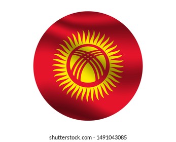 Round and waving with shadow National flag of Kyrgyz Republic know as Kyrgyzstan . original colors and proportion. Simply vector illustration, from countries flag set.