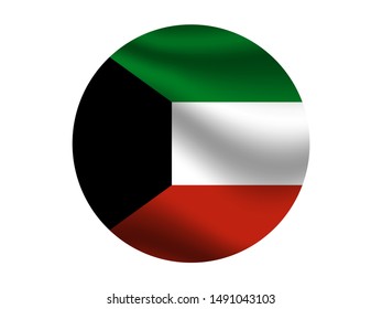 Round and waving with shadow National flag of State of Kuwait . original colors and proportion. Simply vector illustration, from countries flag set.