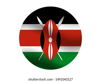 Round and waving with shadow National flag of Republic of Kenya. original colors and proportion. Simply vector illustration eps10, from countries flag set.