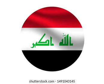 Round and waving with shadow National flag of Republic of Iraq . original colors and proportion. Simply vector illustration, from countries flag set.