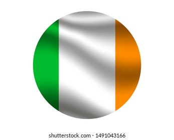 Round and waving with shadow National flag of Ireland . original colors and proportion. Simply vector illustration, from countries flag set.