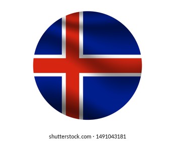 Round and waving with shadow National flag of Iceland . original colors and proportion. Simply vector illustration, from countries flag set.