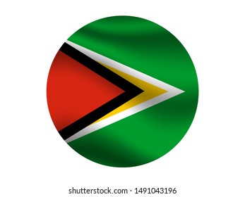 Round and waving with shadow National flag of Cooperative Republic of Guyana. original colors and proportion. Simply vector illustration, from countries flag set.