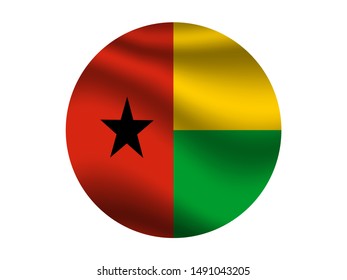 Round and waving with shadow National flag of Republic of Guinea-Bissau. original colors and proportion. Simply vector illustration eps10, from countries flag set.