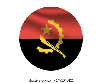 Round and waving with shadow National flag of Republic of Angola. original colors and proportion. Simply vector illustration eps10, from countries flag set.